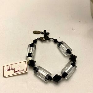 dabby reid clear silver glass beads black crystals lobster claw 8 inches new